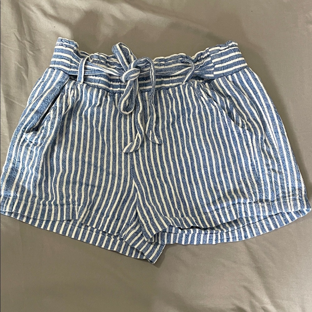 Rewind Striped High Waist Shorts with Tie